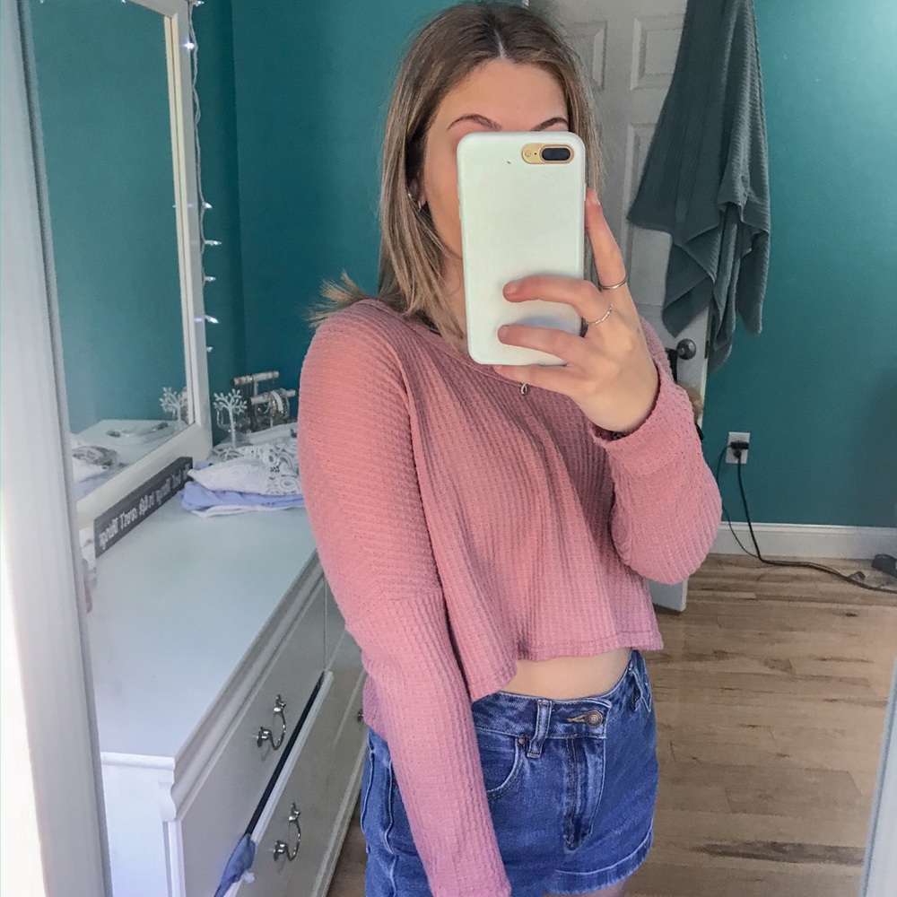 waffle knit pink top